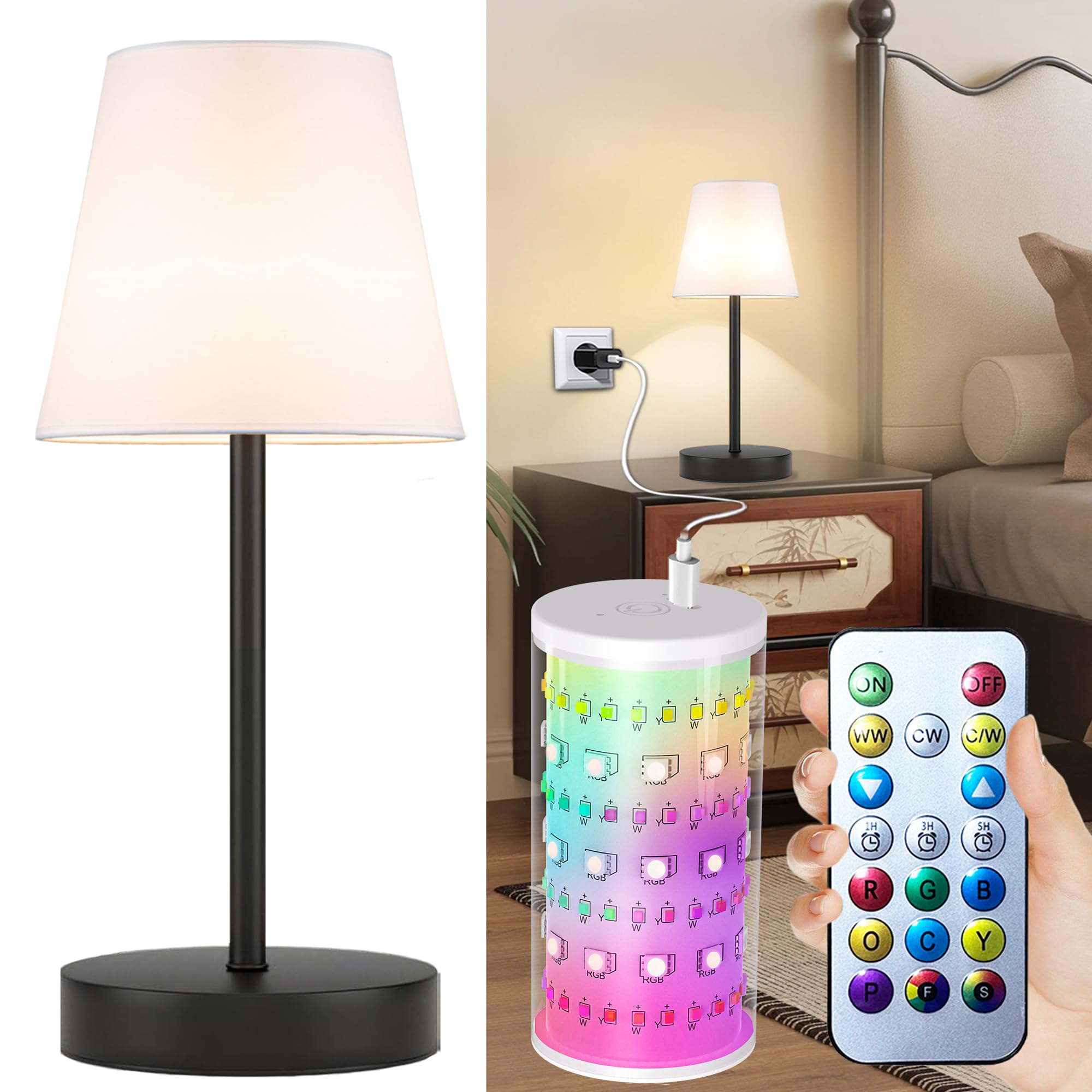 Photo 1 of 1 Pack Cordless Table Lamp Rechargeable, 10000 mAh Portable LED Battery Operated Lamp with Remote Control, 10 Colors Dimmable Touch Desk Light with Timer for Bedside Night Light Outdoor Patio Camping