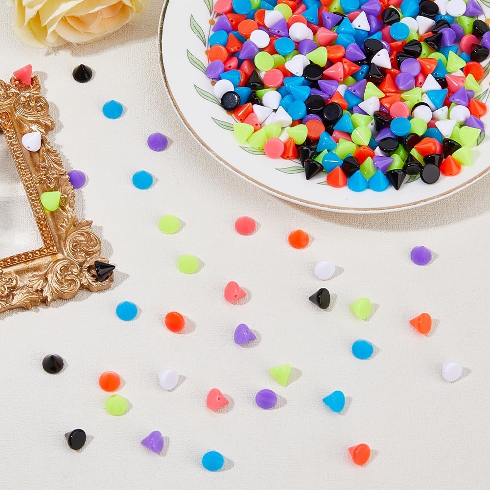DICOSMETIC 400Pcs Plastic Cone Spike Studs Beads Spike Cone Studs Flat Back Punk Spikes 8mm Punk Rivets for DIY Crafts Bags Shoes Embellishment, Sew on or Glue on