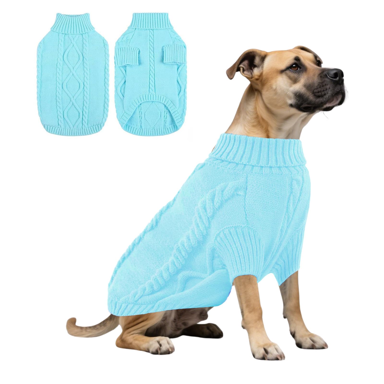 Dog Knitted Sweatshirt,Dog Winter Warm Jumpers Turtleneck Knitwear Cold Weather Puppy Vest Clothes for Cat Puppy Small Medium Large Dogs_XL(Light Blue)