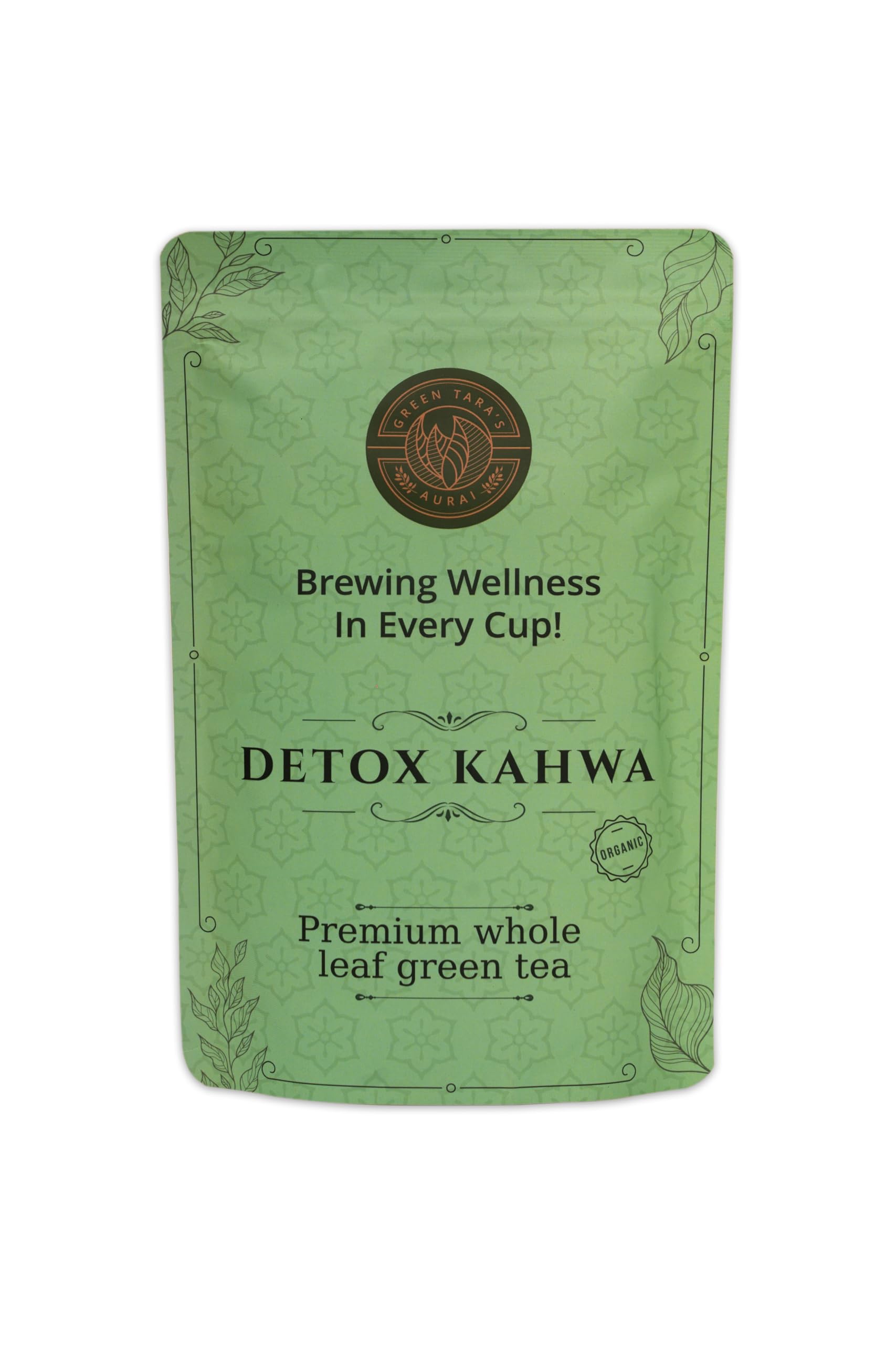 Green Tara's Aurai Detox Kahwa Green Tea – Certified Organic, Refreshing & Cleansing Herbal Tea, Premium Whole Leaf Blend 100g (3.52 oz), Resealable Zip Pack for Freshness