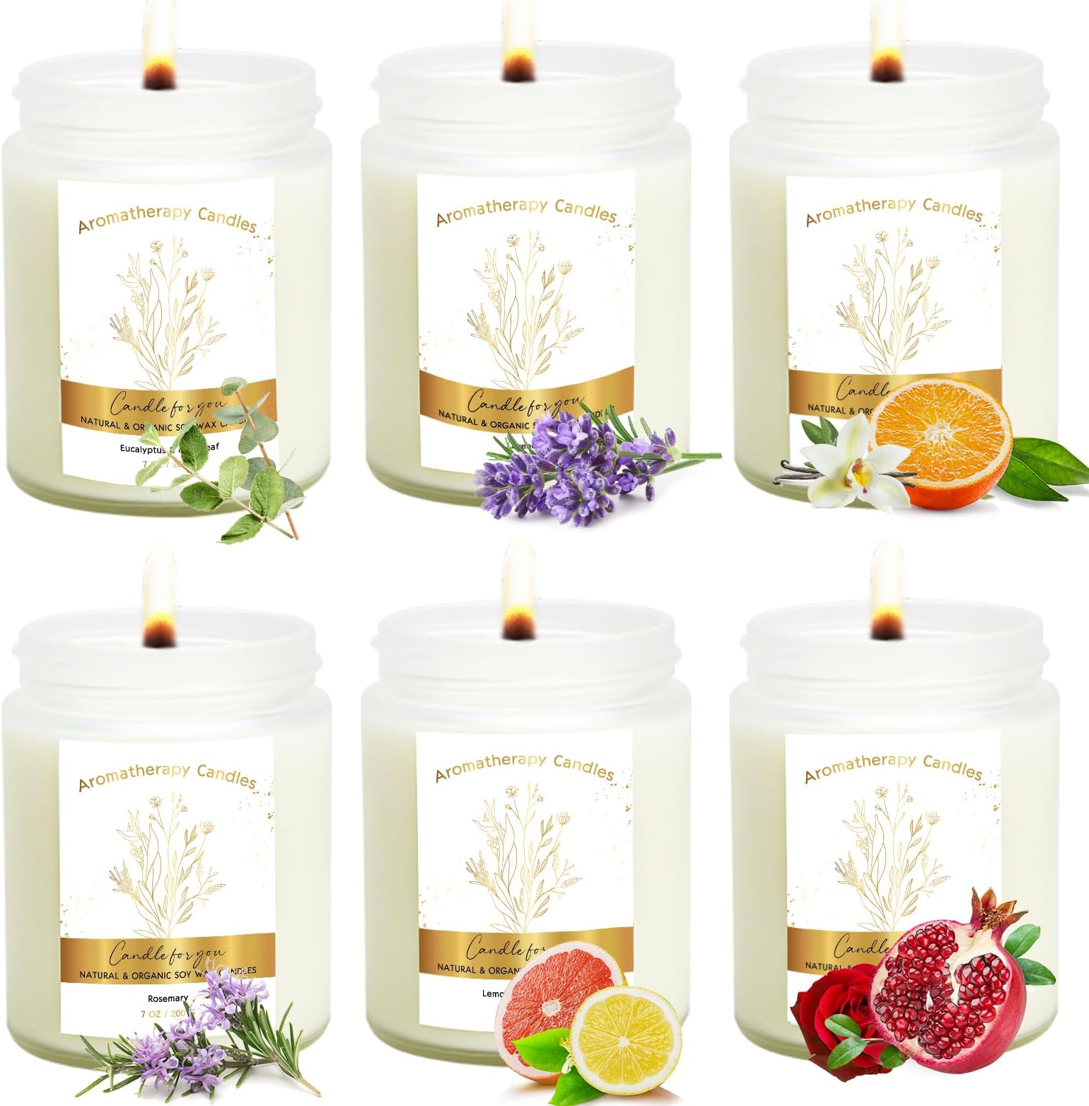 Fixwal Scented Soy Candles Gift Set, 6 Pack Scented Candles with Clear Jar Perfect for Home, Spa, and Gifts, 42oz in Total