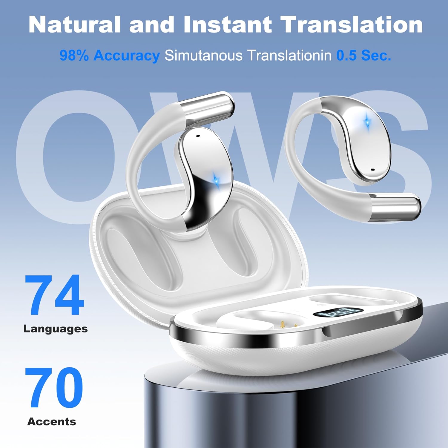 Translation Earbuds, 3-in-1 AI Language Translator Earbuds with Premium Sound, Long Battery Life, Translating Earbuds with Charging Case for Business, Learning, and Travel, White(No Subscription Fee) - Image 2