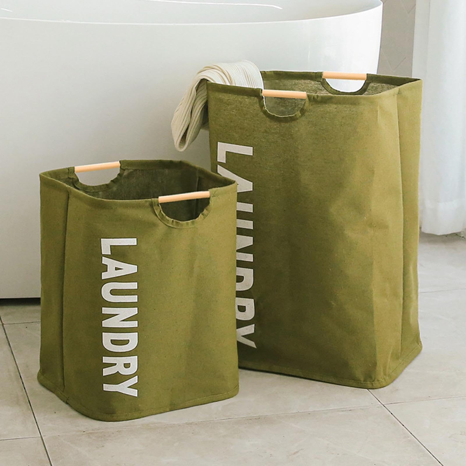 SECRET DESIRE Tall Collapsible Laundry Hamper Handle For Living Room Laundry Room Bathroom Green S