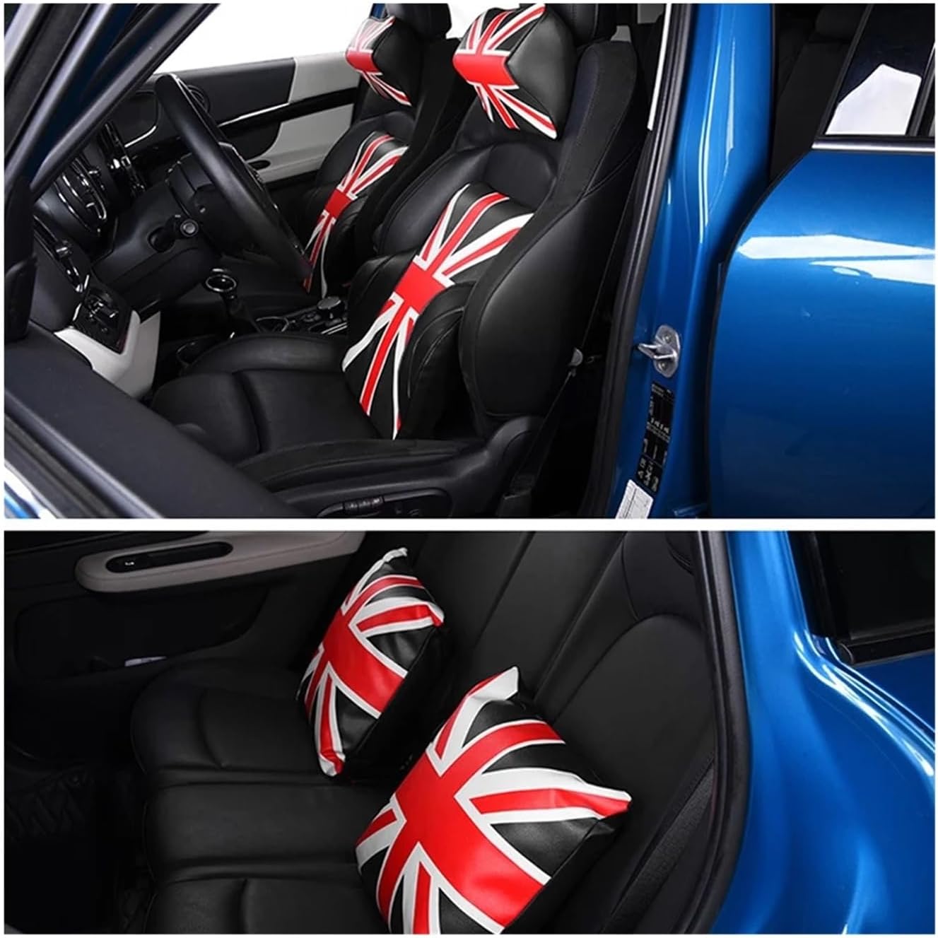 Car Seat Cushion Leather Lumbar Support Headrest Neck Pillow Compatible For Mini Cooper Universal Travel Interior Accessories(Headrest Black Red)