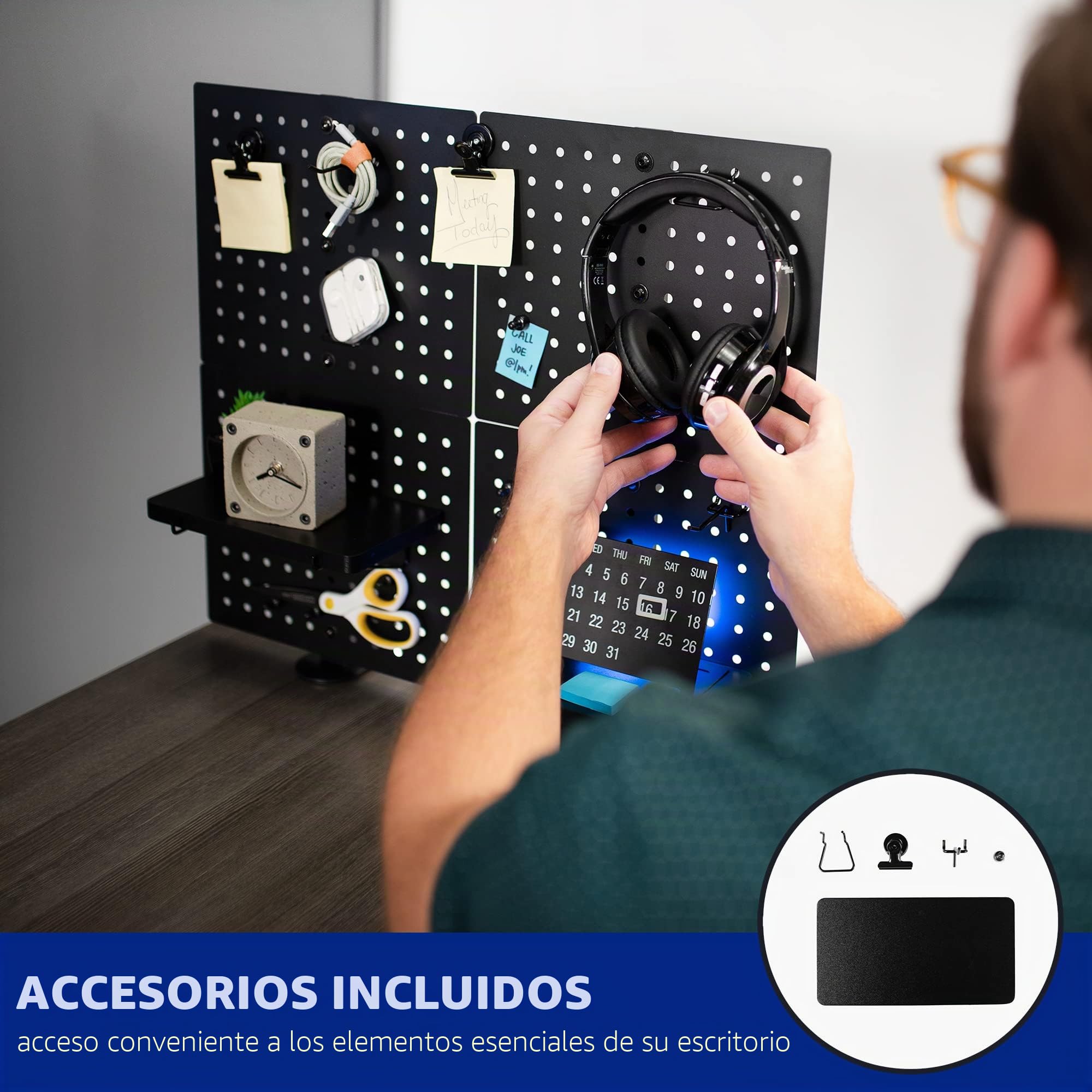 VIVO Tablero de clavijas de escritorio de acero, panel de privacidad de 24 x 20 pulgadas, tablero magnético, organizador de accesorios de oficina, encima o debajo del escritorio, negro, PP-DK24B