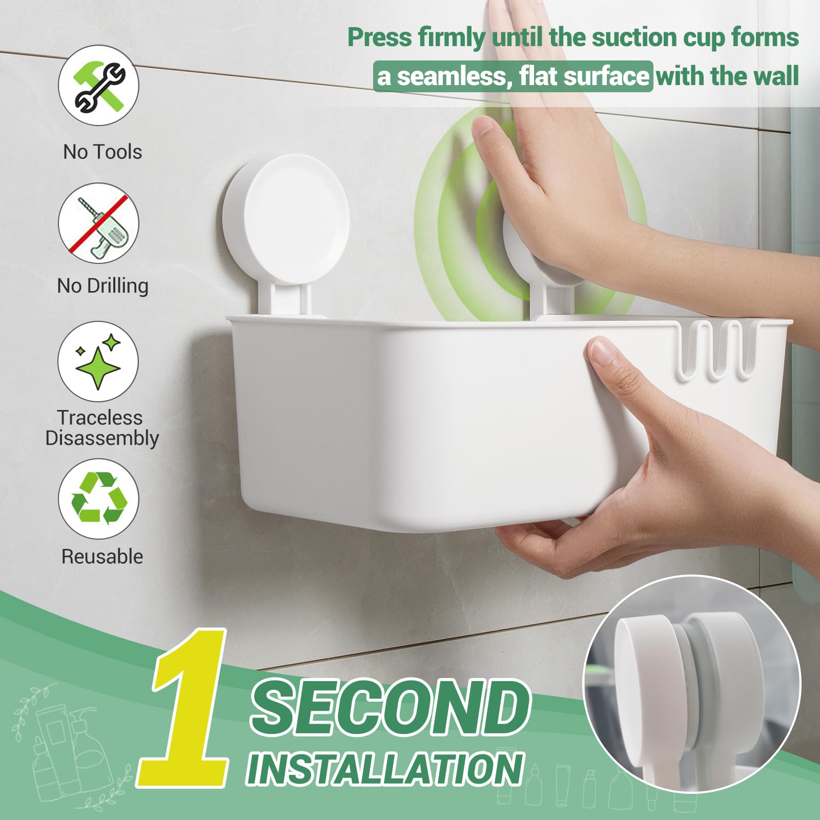 Mensola Doccia Senza Foratura JOCKCARAS - 2 Cesti In Acciaio Inox Per Shampoo, Ganci Per Vetro - Foto 2