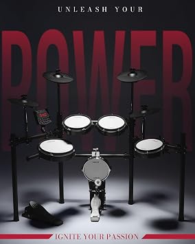 AKLOT Electric Drum Set with Kick-Tower: 4 Dual Zone Mesh Pads, 8 Tower-Style Kick Drum, 10 Snare, Dual Zone 10 Cymbals with Choke, 360 Sounds, User Kit, USB-MIDI, Throne, B-CORE 540 Air, Black