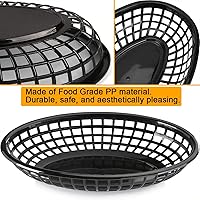 Vista 4 de Paquete de 50 cestas de plástico negro para alimentos de 9 x 5.7 pulgadas, ovaladas para freír comida rápida, cestas de plástico para perros