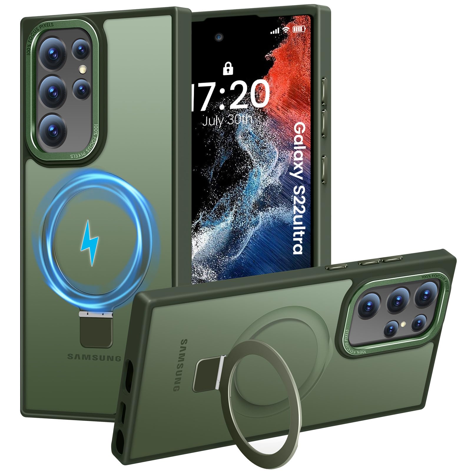 HuwaiH Magnetic Stand for Samsung Galaxy S22 Ultra Case Military-Grade Protection Anti-Fingerprint Anti-Scratch Translucent Matte Phone case for