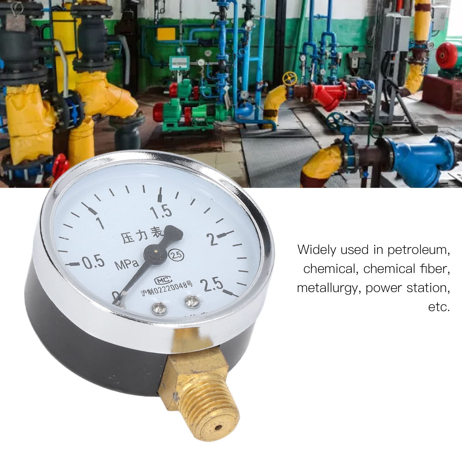 Pressure Gauge 1/4 NPT,Water Pressure Gauge,Vacuum Gauge Transparent Dial Accuracy Level 2.5 Pool Pressure Gauge with Stainless Steel Housing for Air Pressure (0~2.5Mpa)