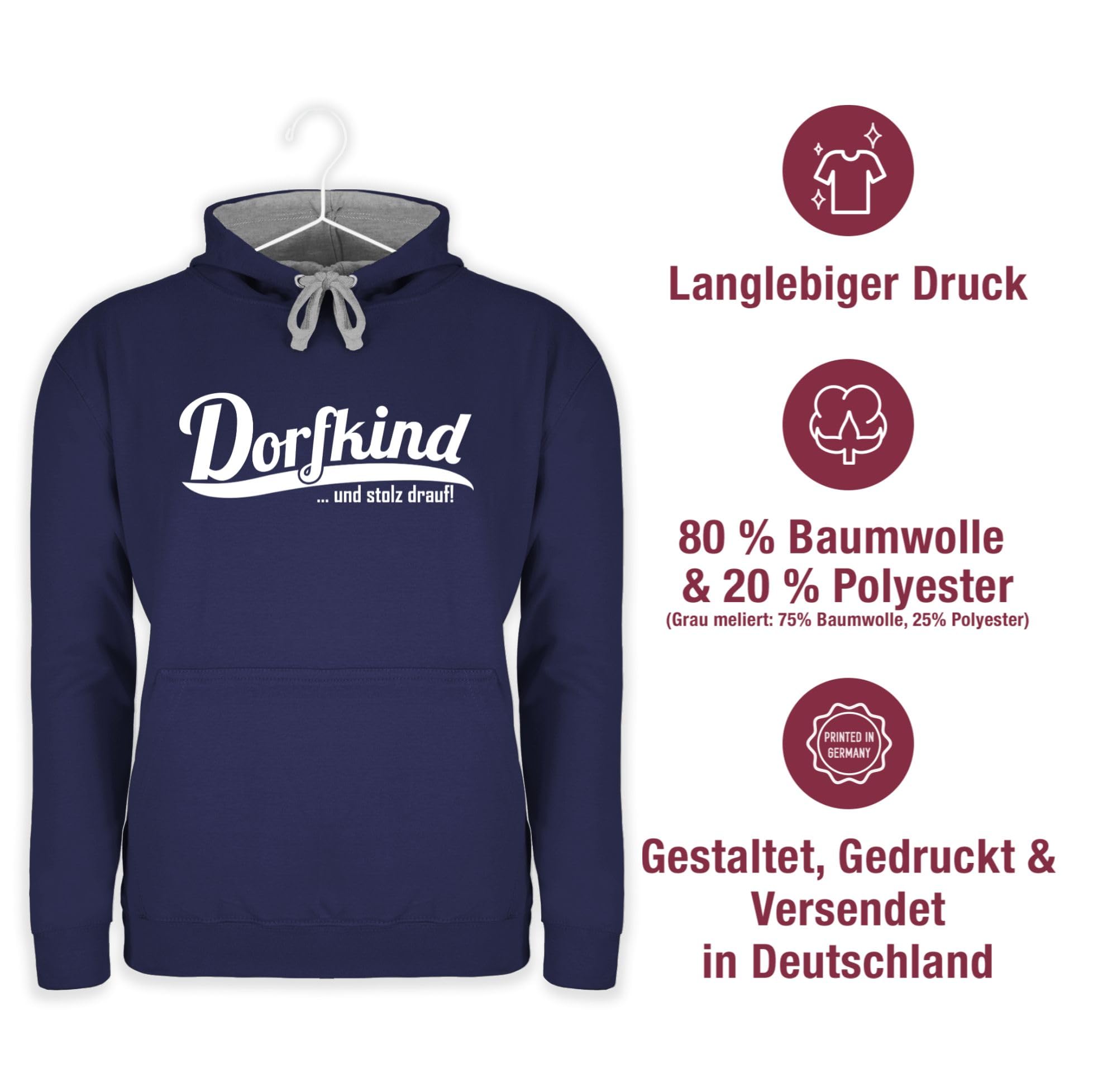 Shirtracer - Pullover Herren Frauen Hoodie Kontrast zweifarbig - Sprüche Statement mit Spruch - Dorfkind und stolz Drauf I Landleben I Dorfkinder
