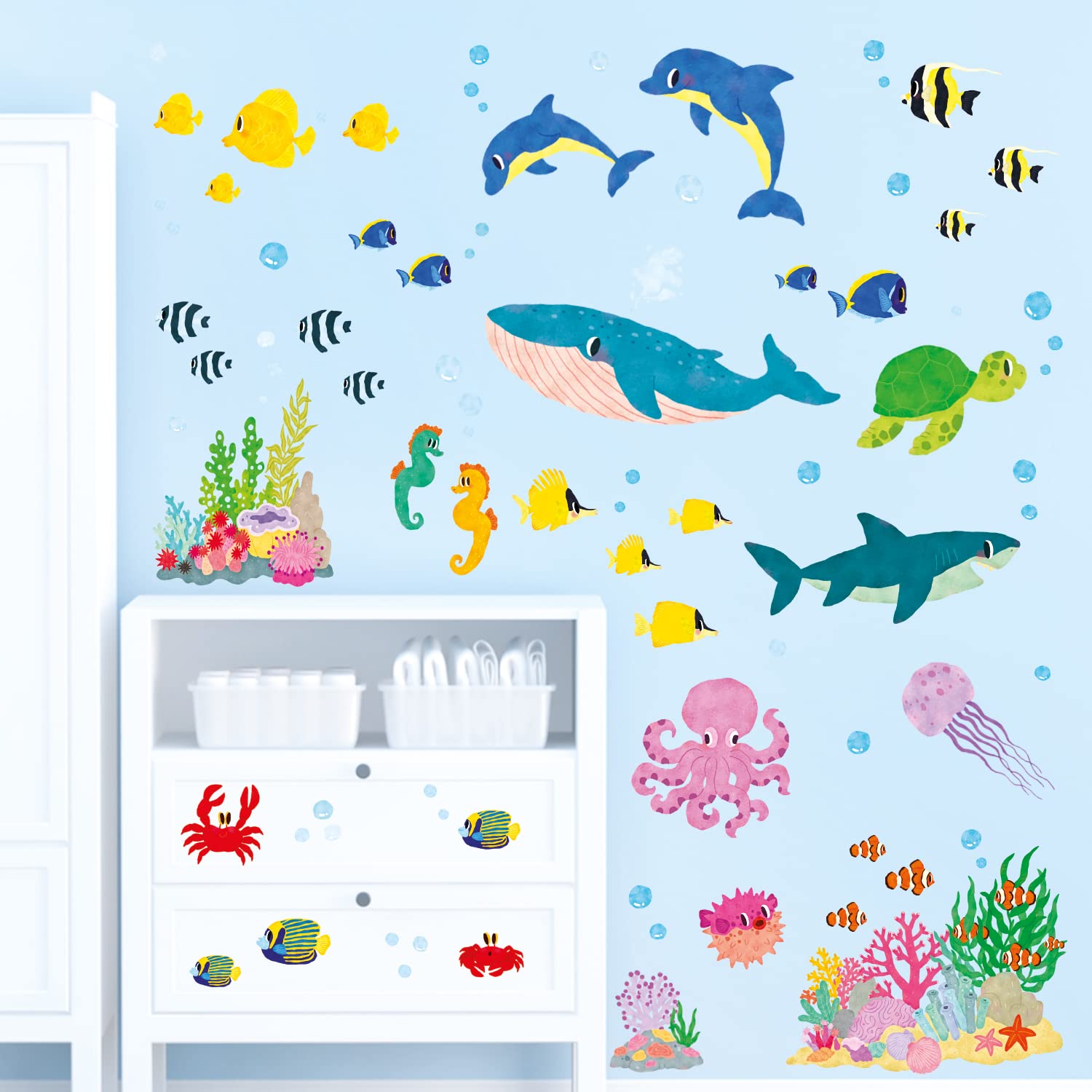 Decowall Under The Sea C Ba-2014S Under The Sea Wall Stickers Ocean Fish Jellyfish Turtle Decals For Kids Baby Nursery Bedroom Bathroom Living Room Art Decor Decoration