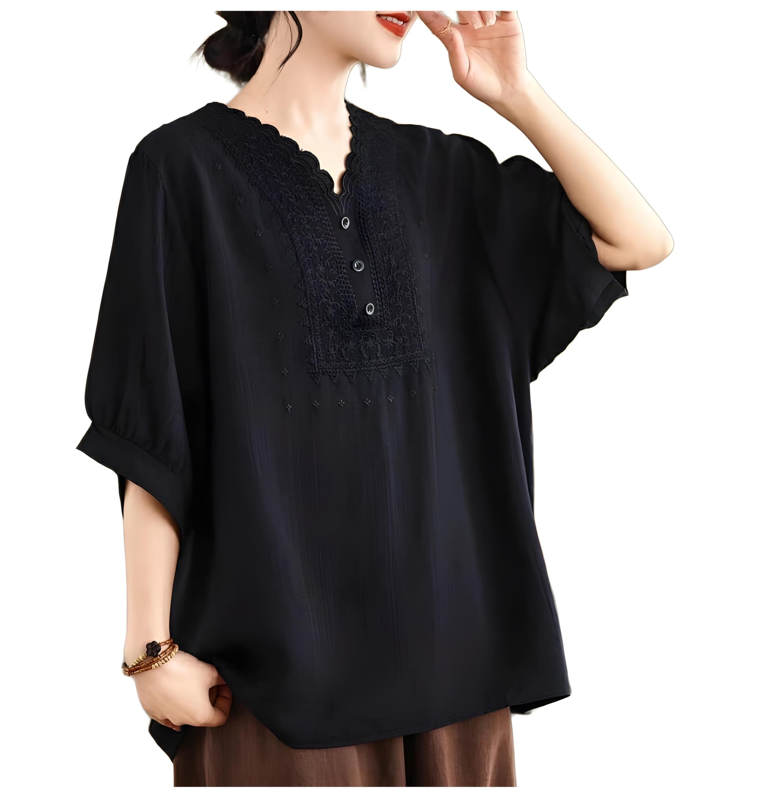 sidhidata Cotton Blend Embroidered Oversized Loose Fit Stylish Western Short Top for Women's/Girls-picture-50