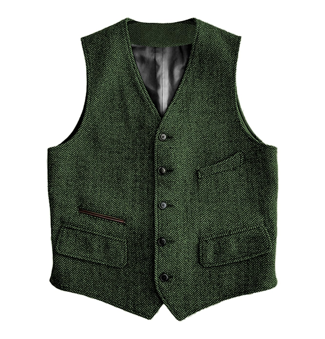 Solovedress Wool Suit Vest Formal Regular Fit Vest Suit Vest for Wedding Groomsmen, Green, L