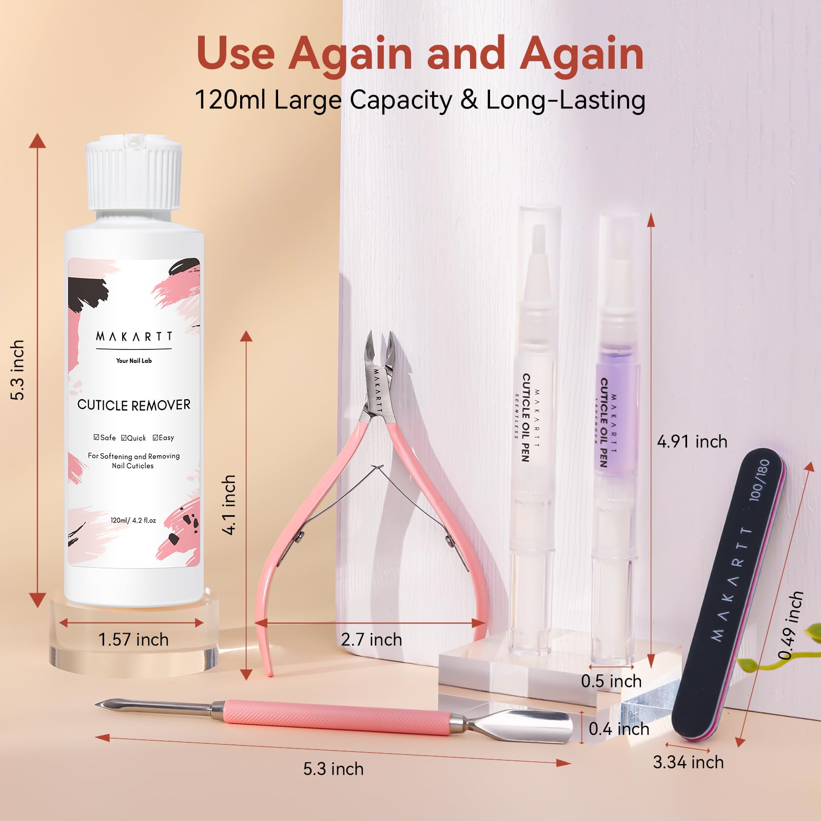 Makartt Kit de Remover de Cuticules avec coupe cuticules, lime à ongles pour stylo à huile de cuticules et liquide dissolvant de cuticules de 120 ML,Set de manucure pour adoucir et hydrater