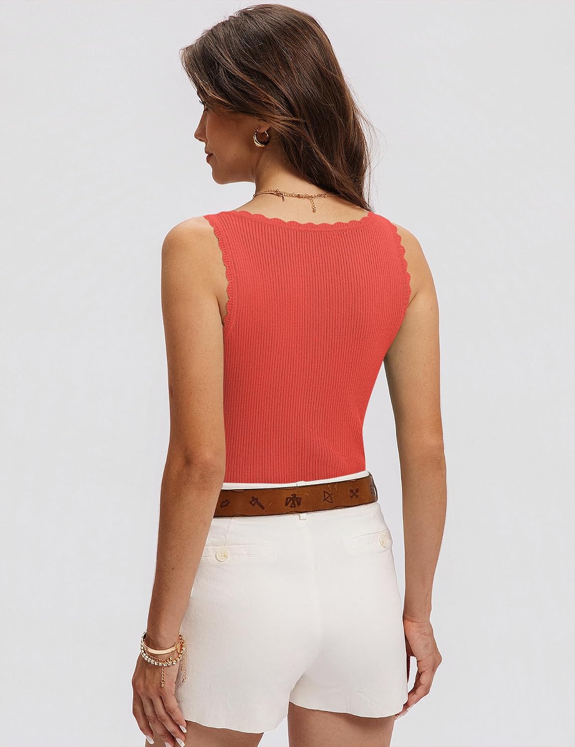 Womens Scoop Neck Tank Tops Sleeveless Ribbed Knit Scallop Edge Shirts Summer Casual Sexy Sweater Vest S-XXL image 4