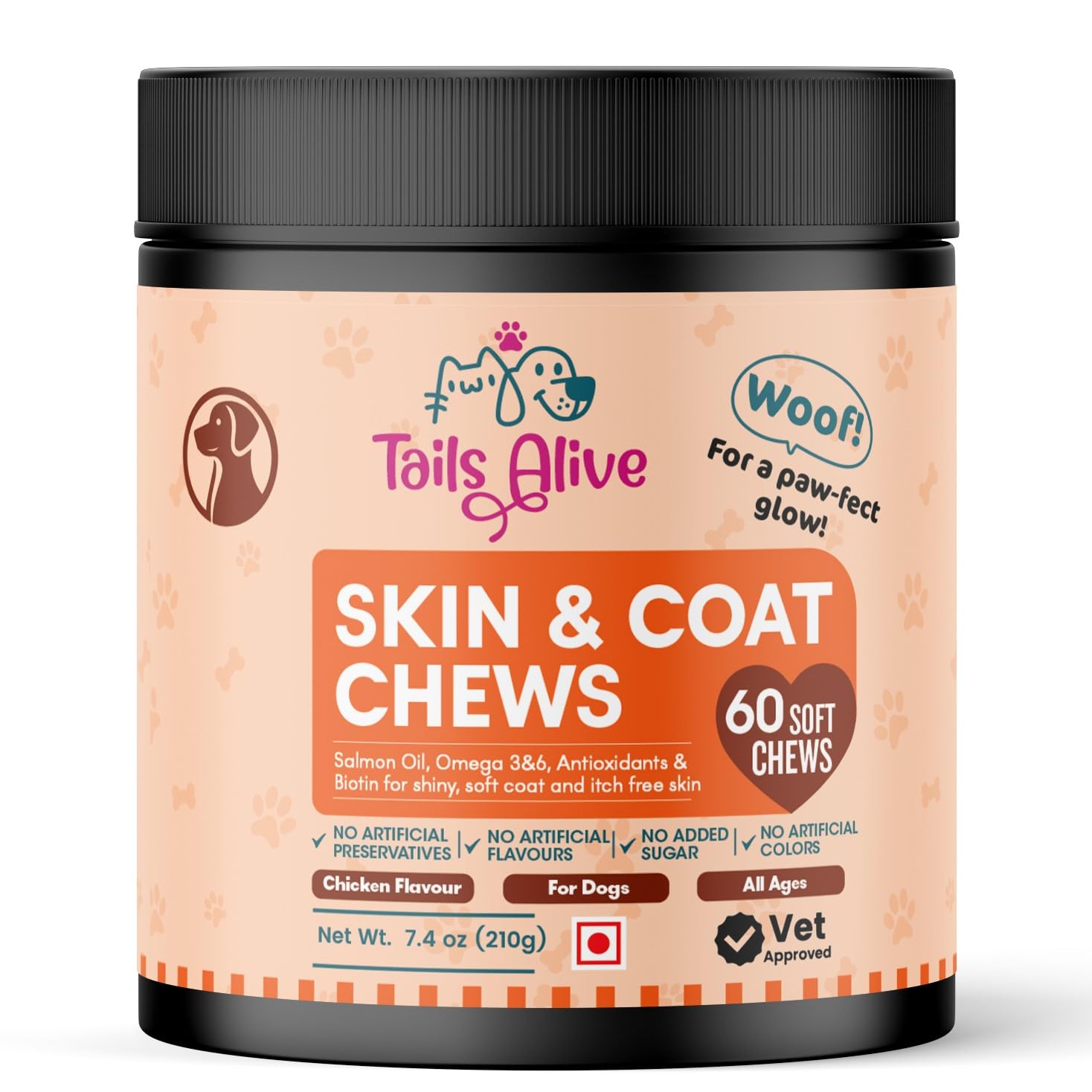 Omega 3 & 6, Salmon Oil Skin & Coat Supplement for Dogs | with Krill Oil, Biotin, Collagen & Zinc | Promotes Shiny, Healthy Coat | 60 Soft Chews-picture-22