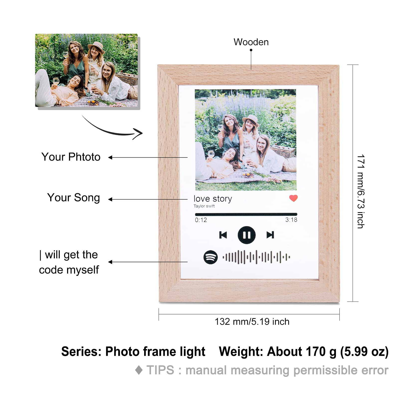 Lampada Notturna Personalizzata Con Targa Spotify – Base In Legno E Plexiglass Con Foto, Codice Spotify E Nome Canzone, Regalo Per Fidanzato O Fidanzata, Nero - 2