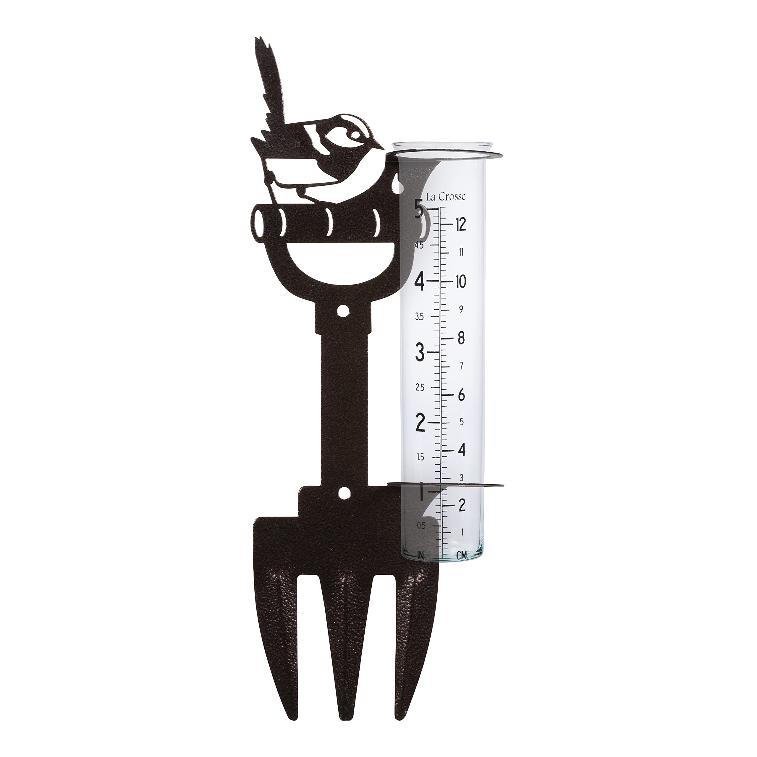 Pluviomètre de jardin en métal La Crosse 704-98937-INT tube verre 12.7 cm bronze martelé