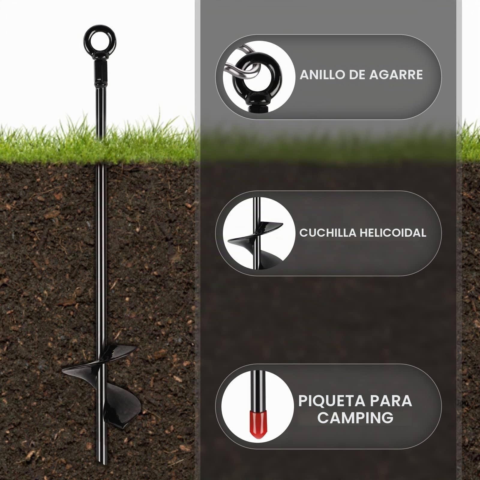 DBREAKS Anclajes a Suelo, 8 Piezas Anclaje de Tierra, Anclaje de cobertizo de 38cm en Espiral, para Uso intensivo, Carpas, toldos, cobertizos, Puertos de Coche, Juegos de Columpios, trampolín