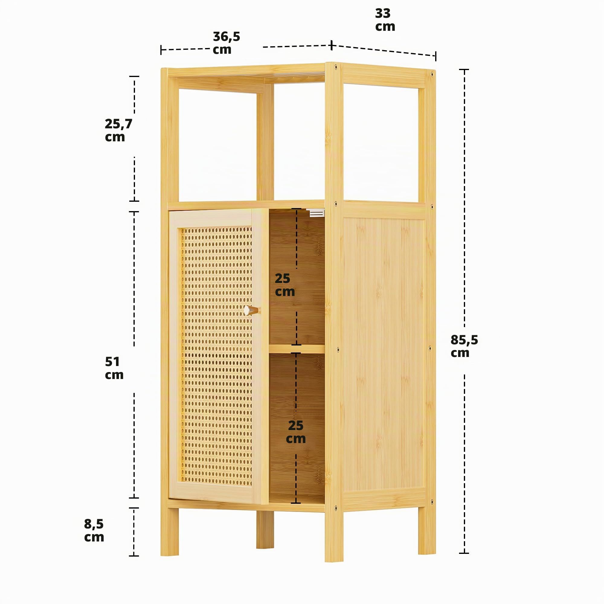 HITNET Armoire de Rangement en Rotin, Petit Meuble de Salle de Bain avec Porte, Armoire sur Pied en Bambou, Organisateur latéral étroit autoportant pour Salon, Cuisine, entrée, Naturel