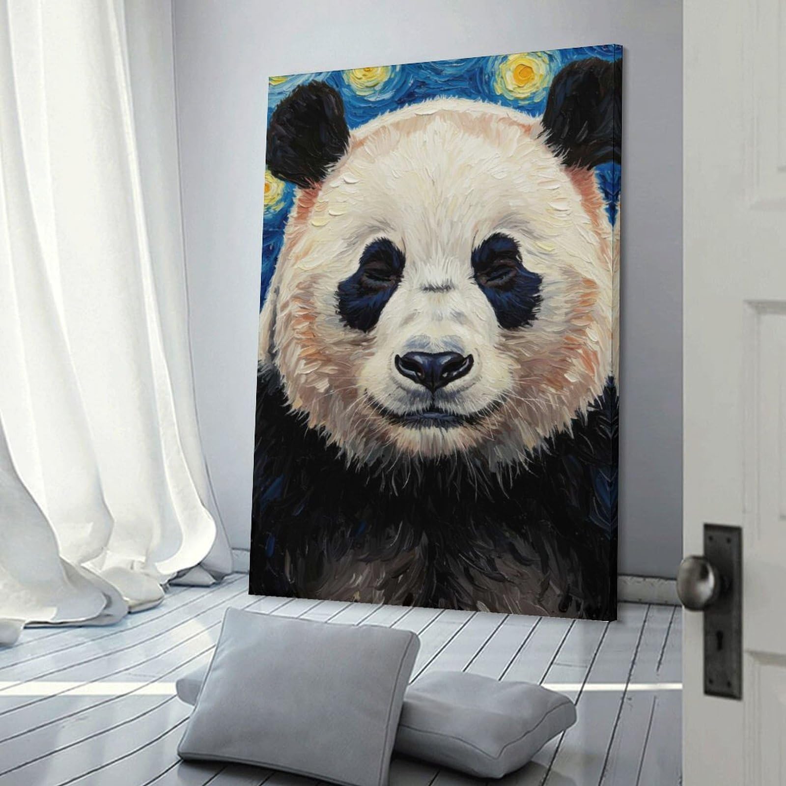 Junmoney Panda in Starry Night Style Canvas Wall Picture, 16x24inch(40x60cm), for Home, Office, Studio Or Guest Room, A Flexible Wall Accent for Shared Spaces