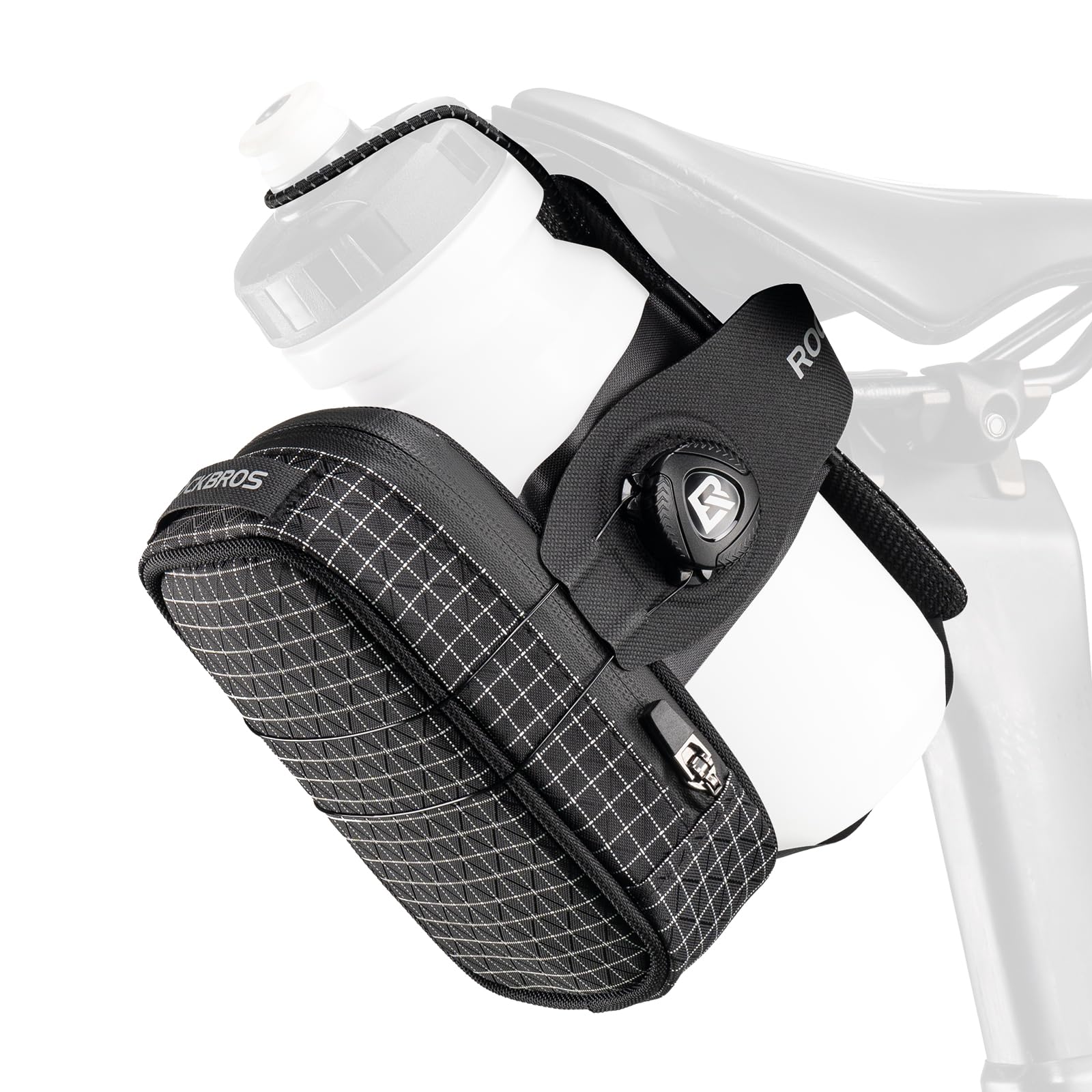 ROCKBROS Bolsa Sillín para Bicicleta Carretera Montaña, Bolsa Trasera 0.8L Resistente al Agua con Portabidones, Alforjas para Sillín Ligero para Bici