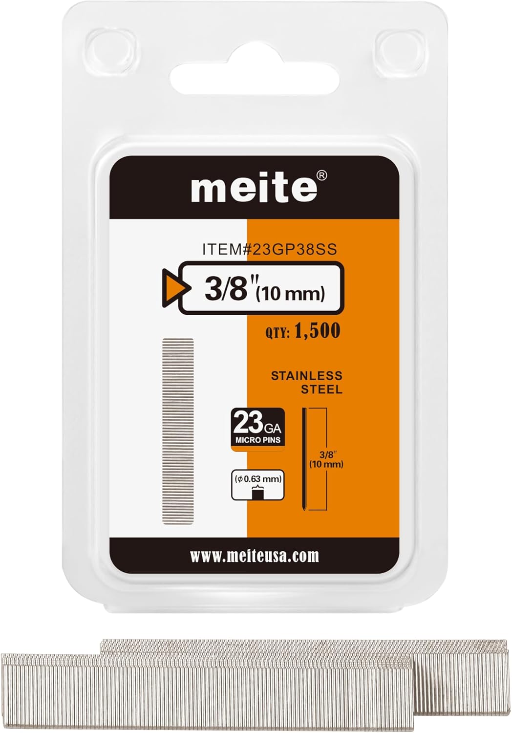 meite 23 Gauge Stainless Steel Nails, Assorted 6 Sizes (1/2", 5/8", 3/4", 1", 1-3/16", 1-3/8") 304 Stainless Steel Headless Nails - Micro 23GA Nails for Nail Gun