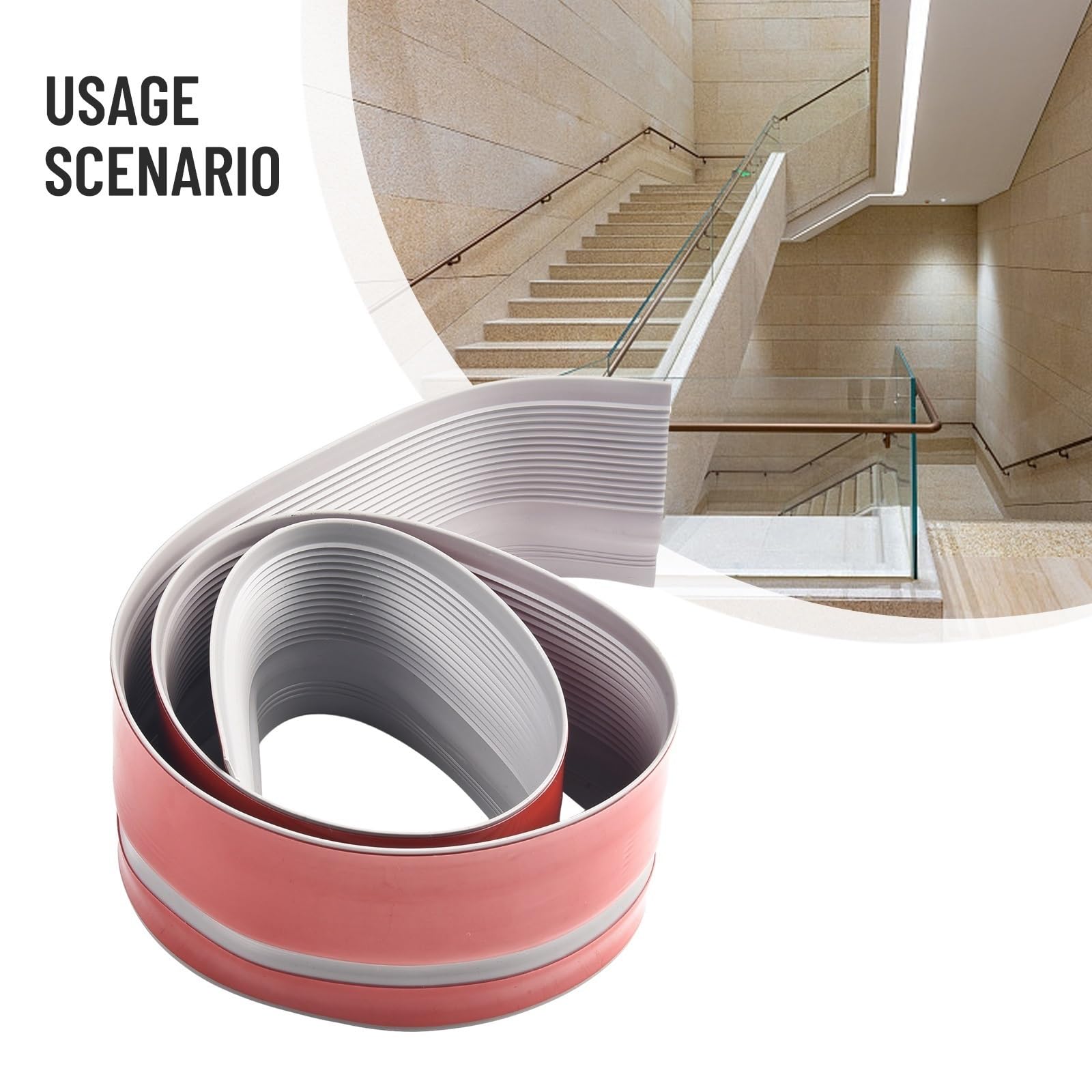 Tira antideslizante para peldaños de escalera de 4 m, para azulejos, madera y suelos laminados, fácil de instalar, despegar y pegar, tira de transición de suelo, color gris