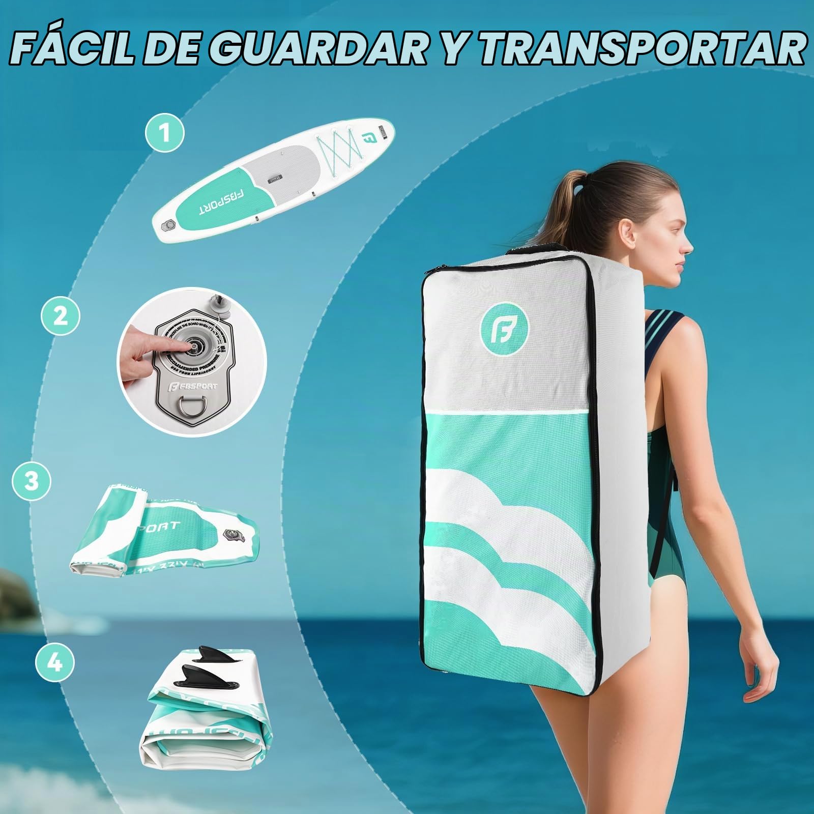 FBSPORT Tabla Paddle Surf Hinchable 320cm, Sup Board con 15cm de Grosor Extra, 160 kg Capacidad de Carga, Juego Completo con Remo Ajustable, Bomba & Accesorios, Viajes de Yoga Surf
