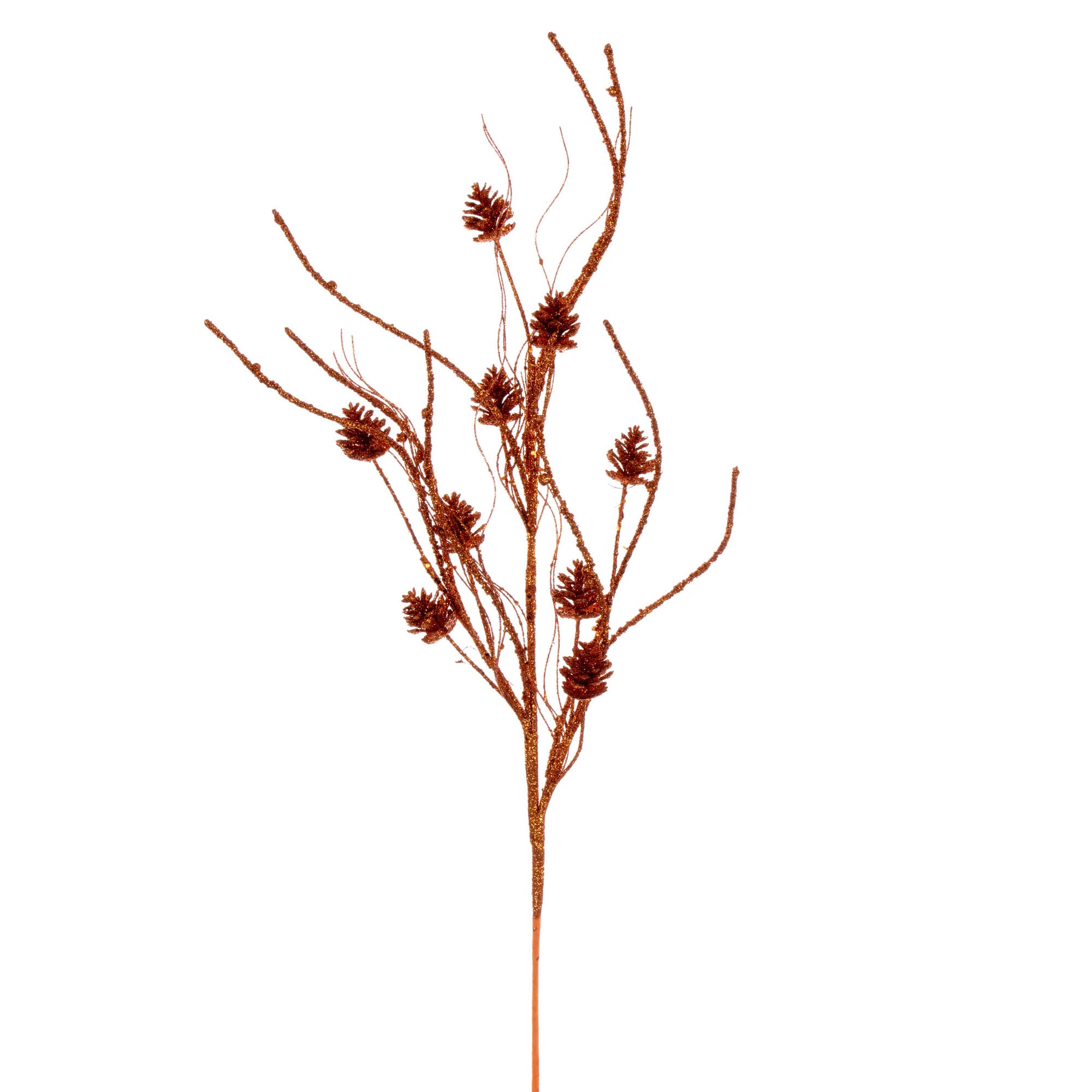 Vickerman 81,3 cm brüniertes orangefarbenes Mini-Tannenzapfenzweig-Glitzer-Spray, 6 Stück pro Beutel.