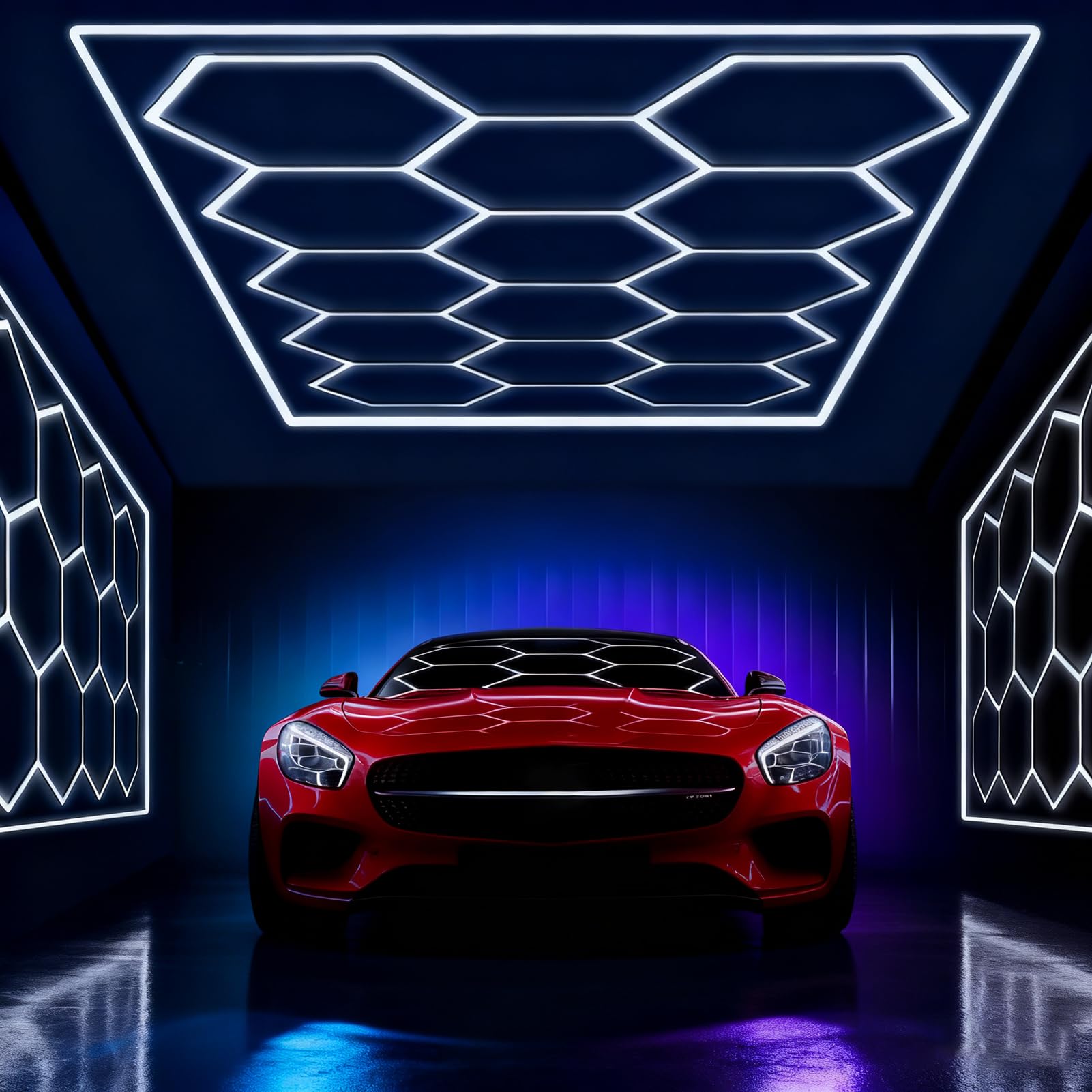 Plafoniera LED Esagonale a Nido d'Ape, 14 Luci 720W 86400 Lumen 6500K Illuminazione Garage e Officina | IP54, Installazione Semplice, Collegabile,Y