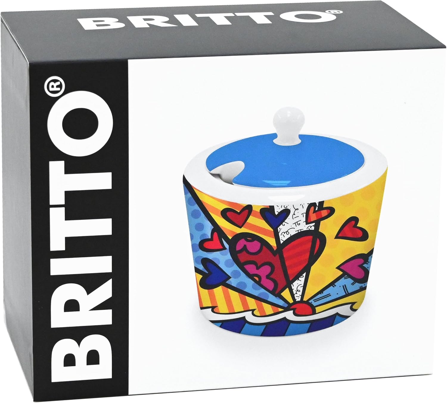 Britto Bone China Sugar Bowl with Lid | Colorful Coffee Bar Accessories, Seasoning Pot Box, Ceramic Salt Pepper Organizer, Farmhouse Kitchen Decor | 10.4 oz (New Day (Multicolor))