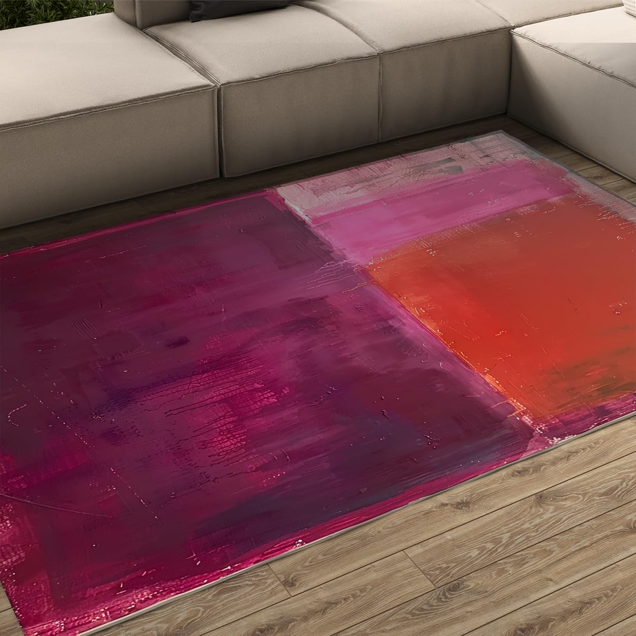 Tapis salon 160x200cm moderne violet et noir style rétro distressed lavable pour chambre