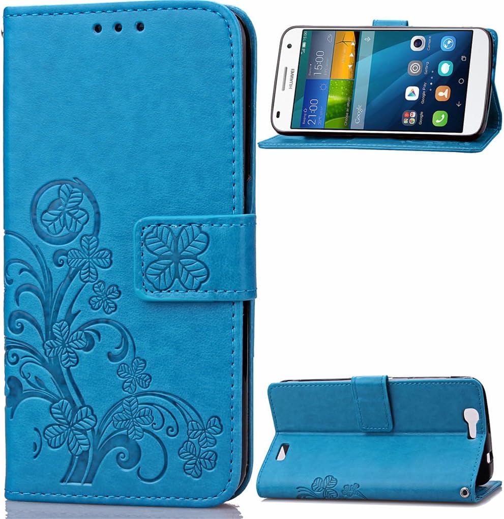 SATURCASECase for HUAWEI Ascend G7, Lucky Clover PU Leather Flip Magnet Wallet Stand Card Slots Cover for HUAWEI Ascend G7 Blue