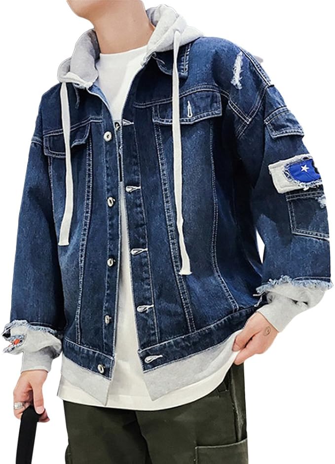 Amazon Fomansh メンズ デニムジャケット Gジャン 重ね着 フード付き 長袖 ジージャン オーバーサイズ ジャケット カジュアル コート ブルゾン アウター 春秋 冬 コート ジャケット 通販