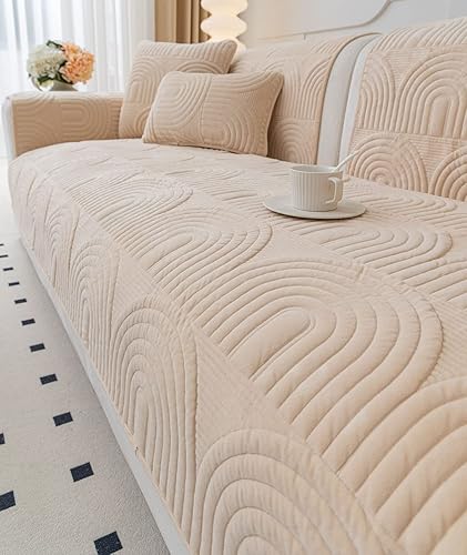 Miniatura 6 de vctops Funda de sofá de felpa de terciopelo con patrón geométrico acolchado para sofá modular, funda antideslizante y suave para perros, niños y