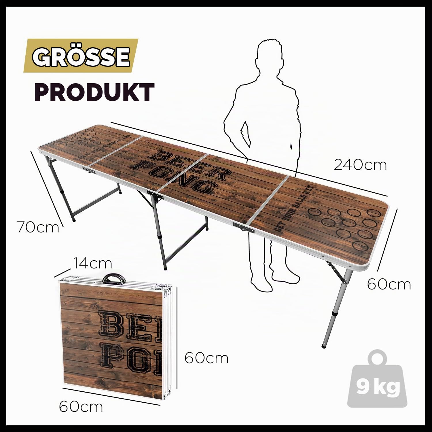 Beer Pong Original Cup® - Bierpong Tisch + 120 Becher + 6 Bälle - Zusammenklappbarer, transportabler Tisch mit kratzfester, wasserdichter Beschichtung - Zugelassen Turniere - Trinkspiel
