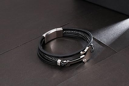 Armbanden voor Mannen Gevlochten, Prom Armband Zilver Zwarte Gitaar