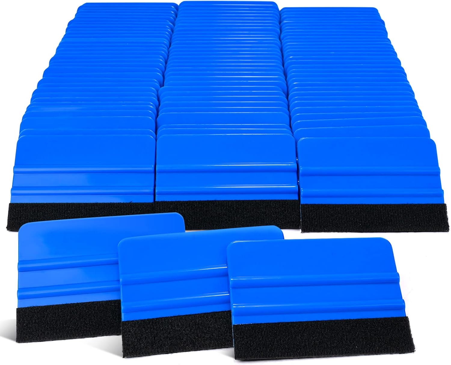 NEWISHTOOL 100 PCS Felt Squeegee for Vinyl - Flexible Plastic Squeegee with Fabric Felt for Vinyl Wrap Application, Bubble Removal, Sign Making, Graphic Decal Installing & Car Wrapping Scraper Tool