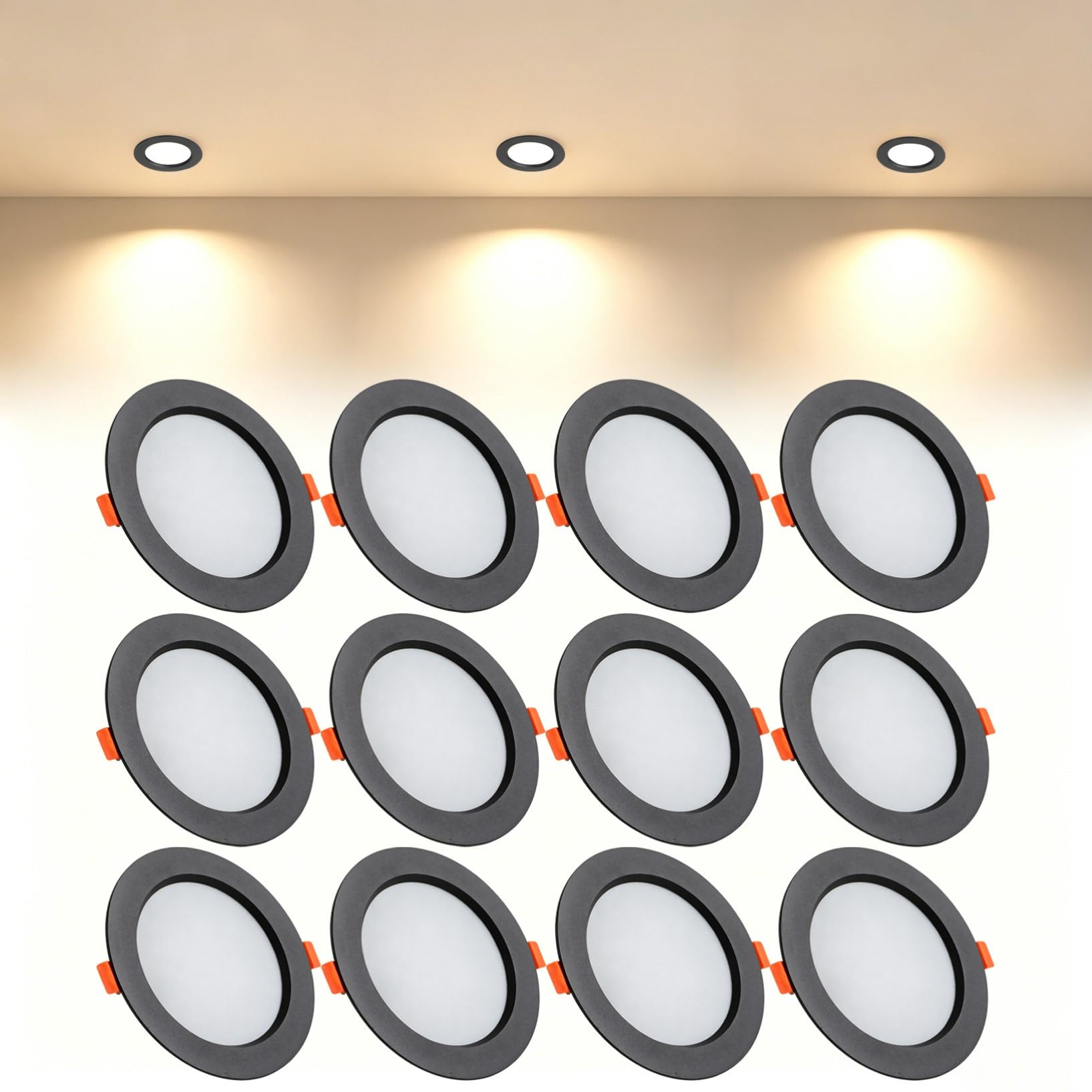 VOGHMOLD 21W Ultra Slim LED Downlight Recessed Ceiling Light 6 inch, 3000K Spot Lights Black Aluminum Trim, Cut Φ160-170mm, AC110-240V Panel Lighting for Office Hallway Closet, 12 Pack