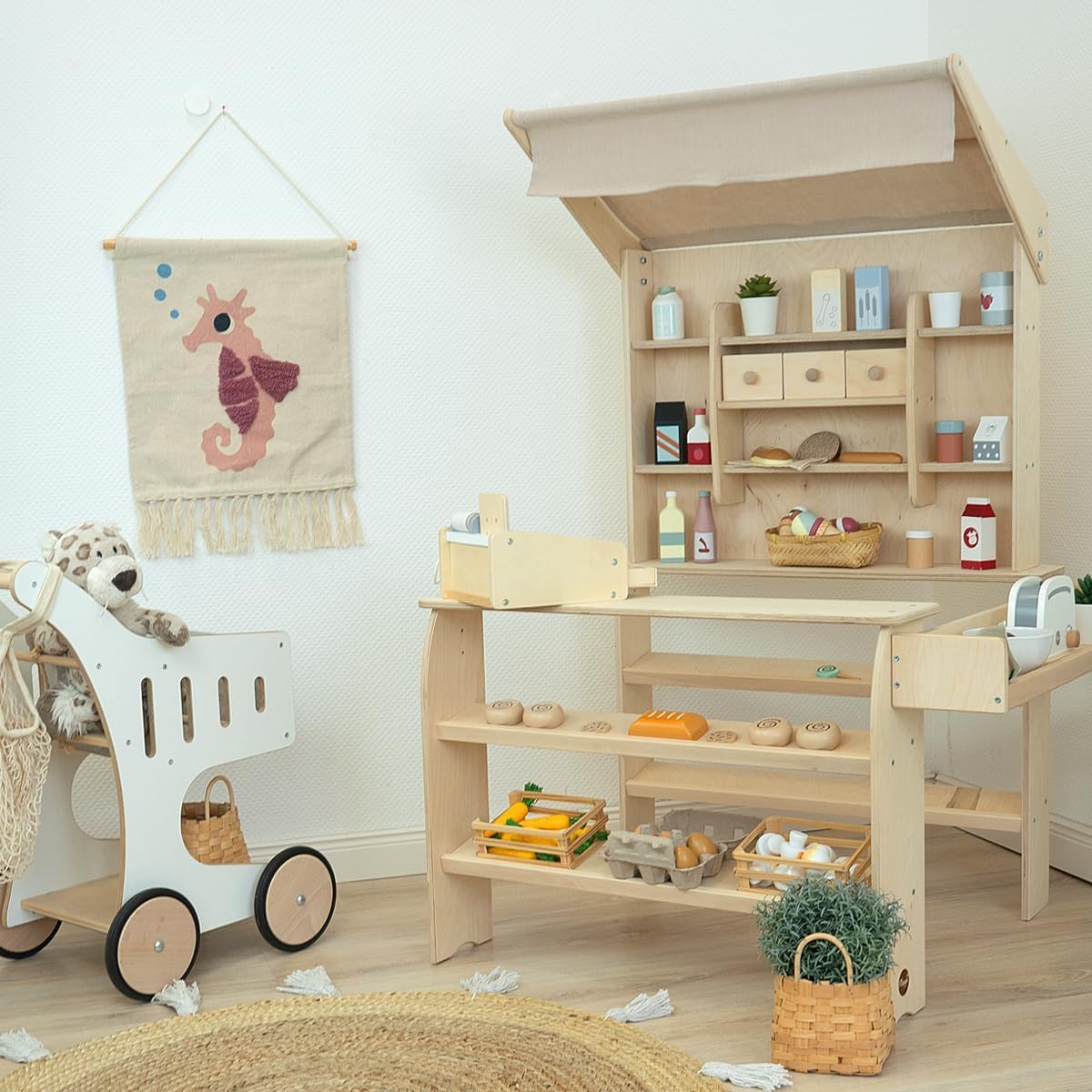 Meppi Kaufladen Caramel aus Holz Natur - Kaufmannsladen für Kinder - Marktstand