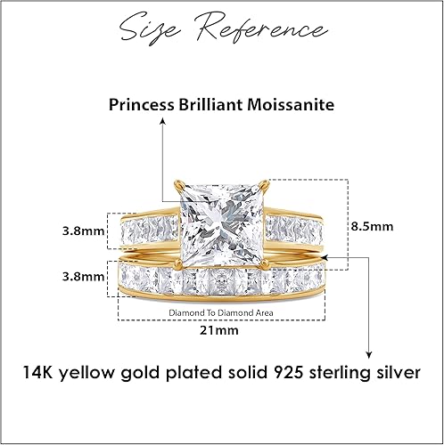 Miniatura 2 de Juego de anillos de novia de 3 a 4 quilates, 0.276 in, corte princesa, creado en laboratorio, moissanita, anillo de compromiso nupcial para mujer,