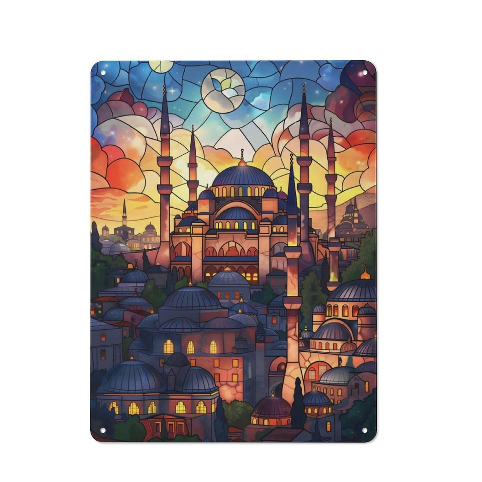 Junmoney Istanbuls Radiant Dawn Vintage Metal Wall Decor 40X30cm, Tin Wall Sign For Coffee Bar, Kitchen, Bistro Or Tea Corner