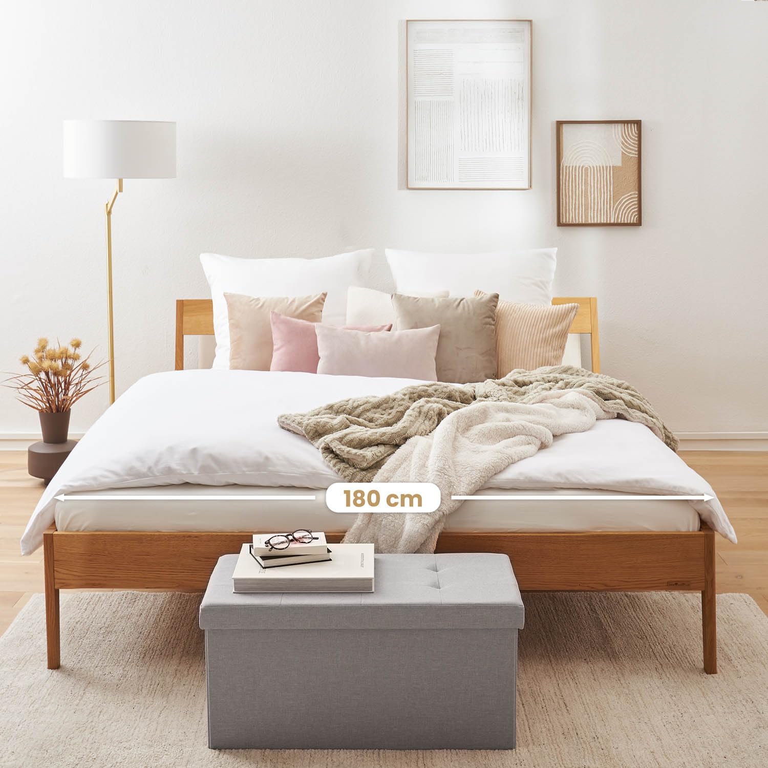Blumtal Banc de Rangement + 2 boîtes supplémentaires - 76x38x38 cm Banc de Chambre - Gris Clair