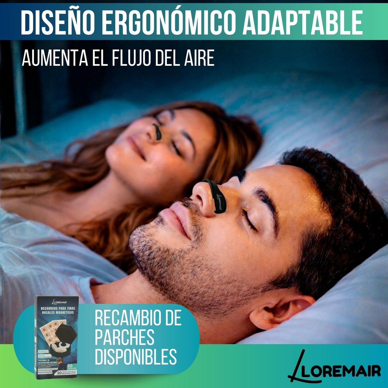 Tiras Nasales Magnéticas Deportivas | Tiras Nasales para Dormir | Dilatador Nasal Antironquidos | Mejora la Respiración y Rendimiento | 4 Arcos Magnéticos + Aplicador + 60 Parches (30 Días)