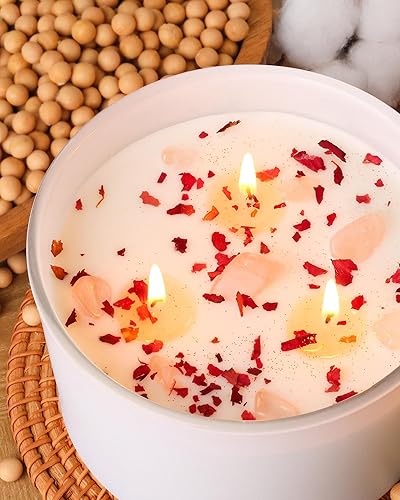 Miniatura 3 de AOOVOO Velas perfumadas de rosa para mujer, velas de soja de 20 onzas con 3 mechas para el hogar, vela de aromaterapia con cristales en el interior,