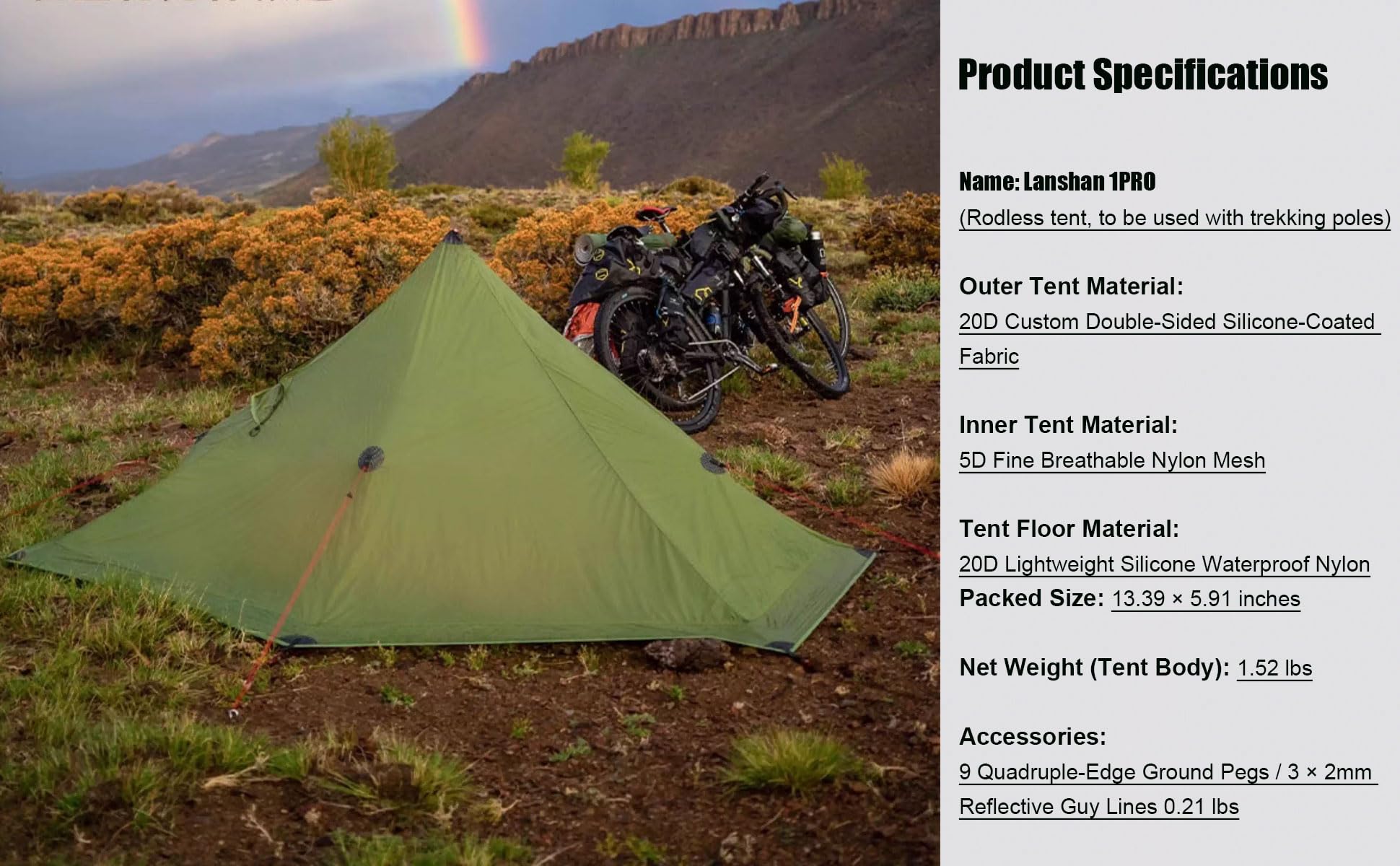 3FULGEAR Lanshan 2 Pro Ultraleichtes 2-Personen-Zelt, 3-4 Jahreszeiten Trekkingzelt, 20D doppelseitig silikonbeschichtetes Nylonzelt für Camping und Bergsteigen