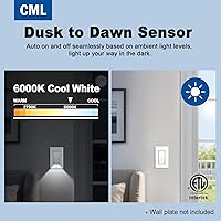 Vista 3 de CML - Interruptor de luz iluminada de 3 vías, interruptor de pared basculante decorativo con luz nocturna guía LED, interruptor de paleta de 15 A