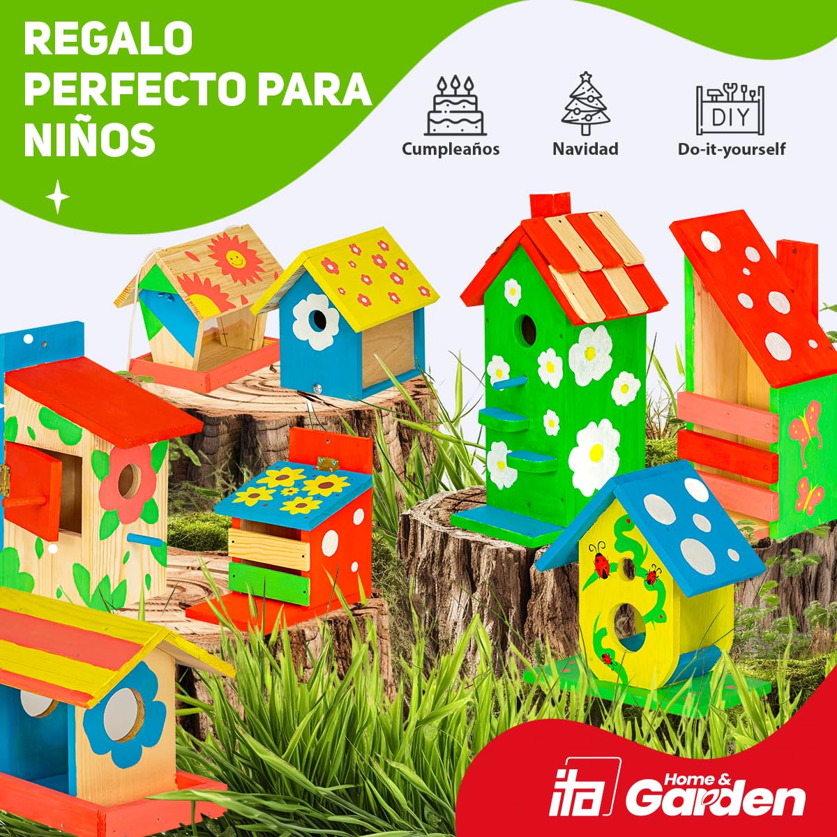 Kit De 4 Casitas De Pájaros De Madera Para Pintar